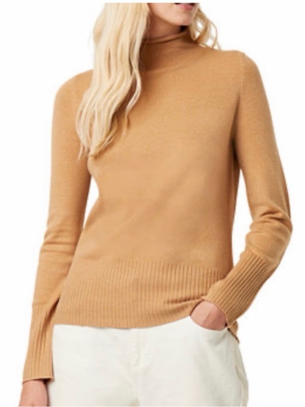 French Connection Women’s L Babysoft Turtleneck Sweater Camel Brown Ribbed Knit